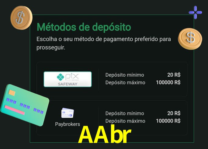 O cassino AAbr oferece uma grande variedade de métodos de pagamento